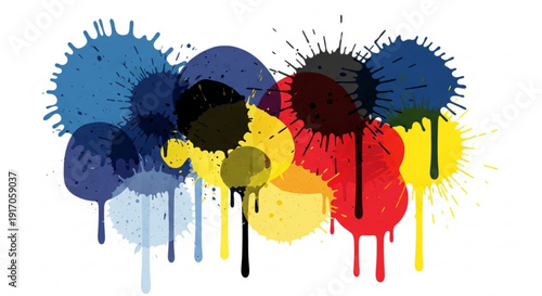 A colorful vector graphic illustration of paint splatters in various colors