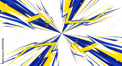 A vibrant vector graphic illustration of blue and yellow abstract lines radiating from a central point