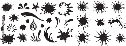 Set of Black Vector Ink Splatter Elements - Abstract Splashes and Drops