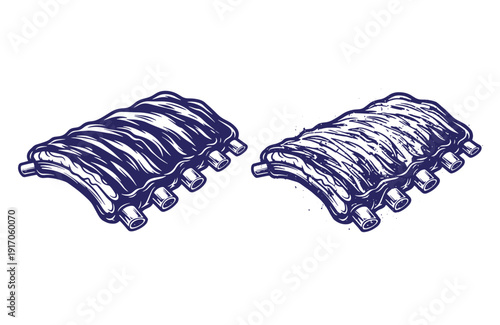 Grunge texture ribs meat food illustration Vintage Style