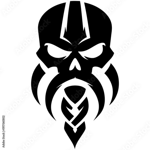 Vector Art Viking Skull Illustration with Braided Mustache for Tattoo or Logo Design