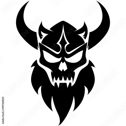 Vector Art Bold Viking Skull with Wolf Totem Elements for Tattoo Emblem or Logo Design