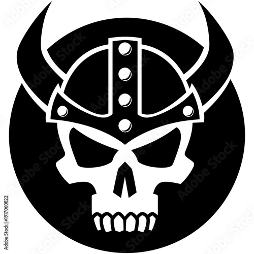 Wallpaper Mural Vector Art Viking Skull and Shield Illustration Bold Design High Contrast Black and White Torontodigital.ca