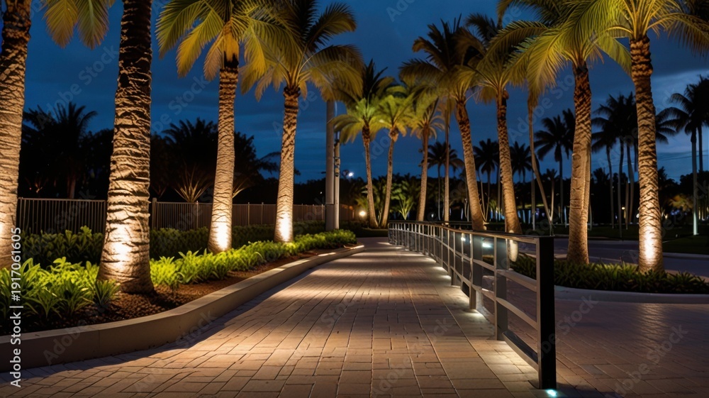 Obraz premium Contemporary Palm Garden Path with Integrated Light Points