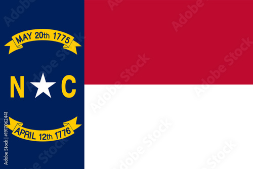 North Carolina state flag 3-2 ratio. Part of The United States of America. Clean design for print, web, or educational use. Vector illustration.