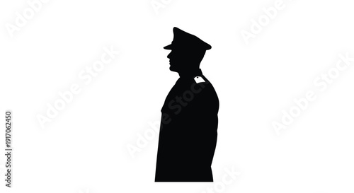 Silhouette of a military officer in uniform facing left against a white background