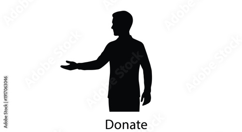 Silhouette of a man gesturing with an open palm with a donate text