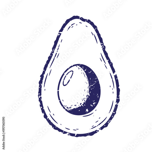 Grunge texture Drawing of a halved avocado with pit  healthy food illustration Vintage Style