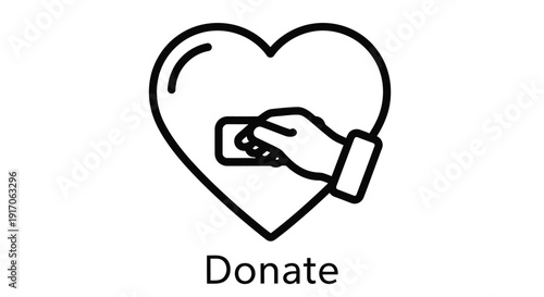 A hand holding a heart with the word donate underneath