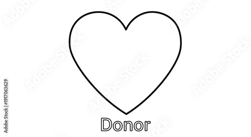 Simple black outline of a heart with the word donor written below it