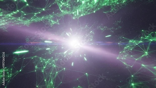 Abstract Network of Glowing Green Connections in Deep Space.