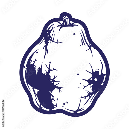 Grunge texture navy blue illustration of a ripe guava fruit with dark spots on white background Vintage Style