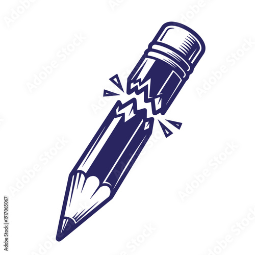 broken pencil with crack and sharp tip and eraser on top graphic