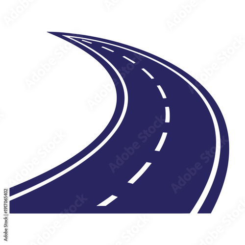curved road with white lines on dark blue asphalt surface leading to distance  transportation infrastructure
