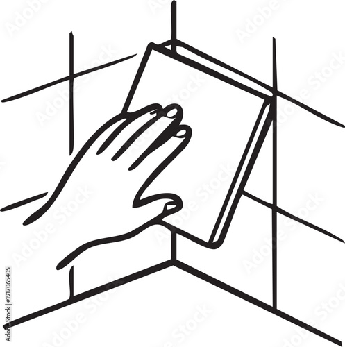 Ceramic Tile Installation Hand Line Art Icon, Tile Placement Construction Outline Vector
