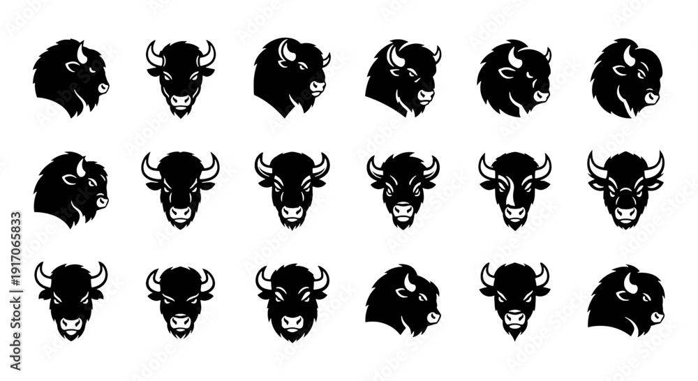 Obraz premium Set of Bison Vector Illustration