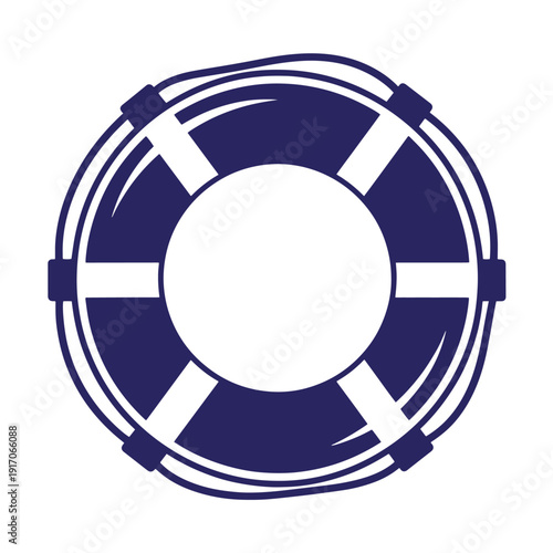 Lifebuoy ring with white and blue stripes and straps for emergency water rescue  safety equipment
