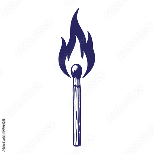 matchstick with flame on white background  simple illustration
