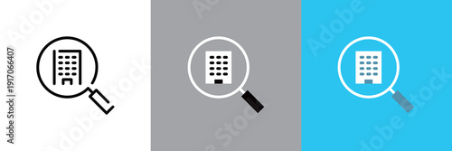 虫眼鏡とビルのアイコン