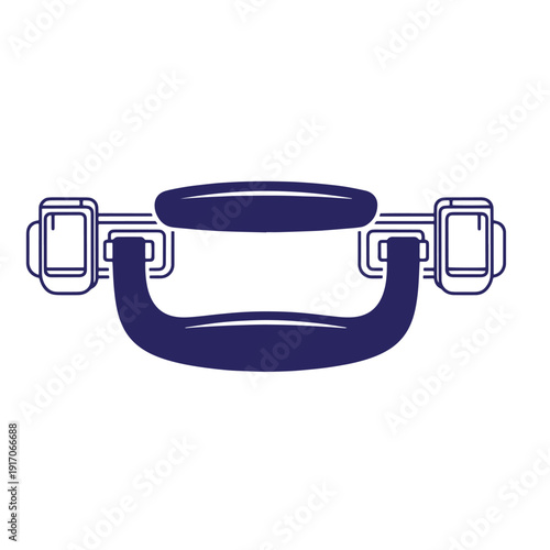 navy blue metal buckle with two prongs on either side on white background