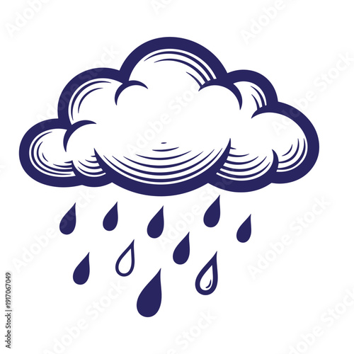 Rain cloud with raindrops falling down weather icon for forecast illustration