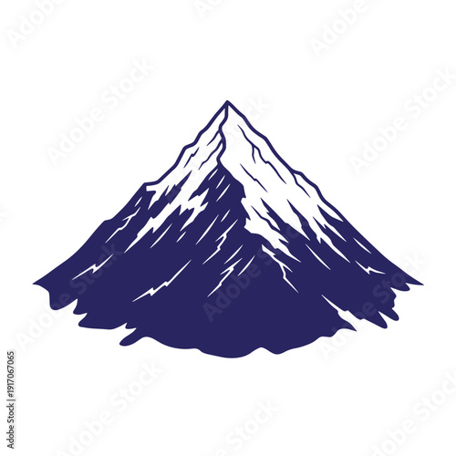 Snowy mountain peak illustration with rugged terrain and white snow patches on a plain background