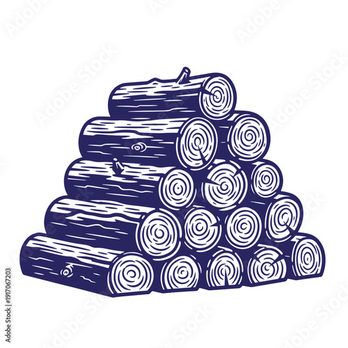 Stack of cut wood logs for burning or construction purposes in a pyramid shape