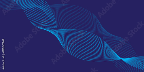 Multiple abstract wavy lines flowing horizontally across a dark blue background creating a dynamic and serene visual