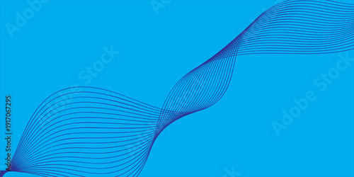 Abstract dark blue wavy lines flowing across vibrant cyan blue background for modern creative projects