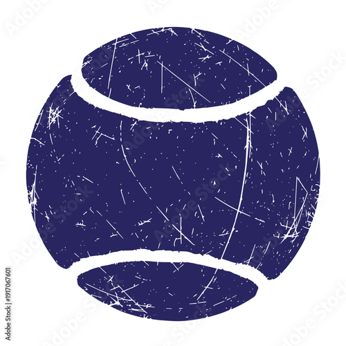 Grunge texture a dark blue tennis ball with scratches on a white background Vintage Style