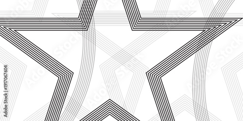 Minimalist black and white star pattern with overlapping outline geometric shapes