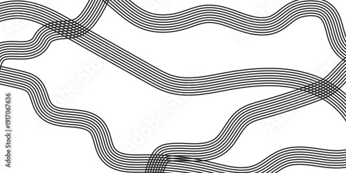 Monochrome abstract pattern of intertwining wavy lines creating an intricate design