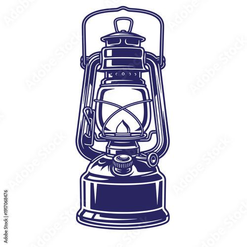 Vintage kerosene lamp with handle and glass chimney on white background