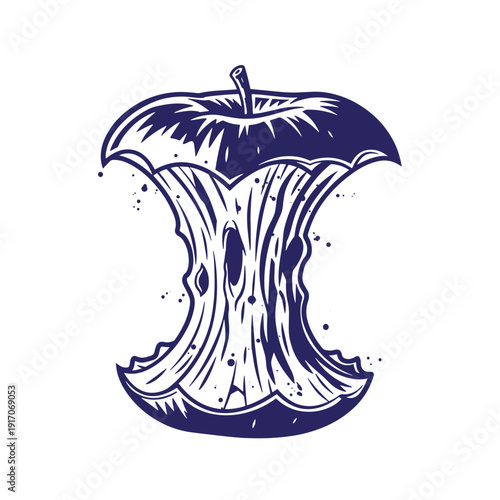 Grunge texture Detailed illustration of a bitten apple with leaf on white background  a symbol often associated with health and nutrition Vintage Style