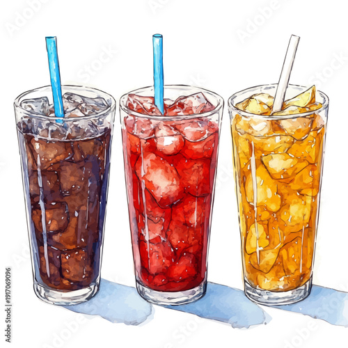watercolor of Cold Drinks Hand Drawn, vector, isolated on a white background.