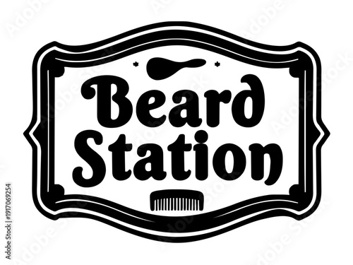 Ein dekoratives Panel für einen Bartkamm mit der Gravur „Beard Station“. Perfekt für Männergeschenke oder Badezimmer-Deko. KI Generiert 