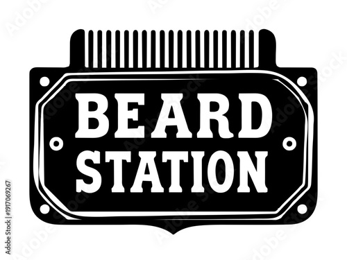 Ein dekoratives Panel für einen Bartkamm mit der Gravur „Beard Station“. Perfekt für Männergeschenke oder Badezimmer-Deko. KI Generiert 
