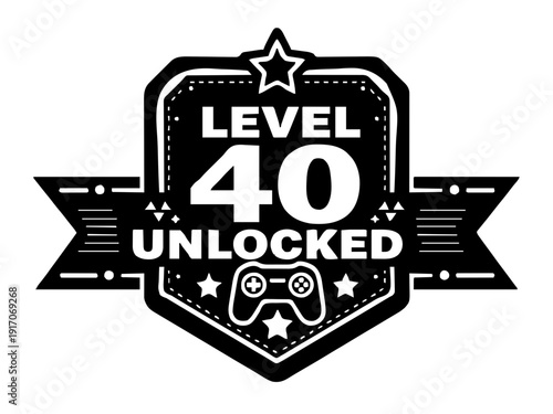 Ein Gaming-Abzeichen mit Controller und Sternen zum runden Geburtstag. Besonders geeignet für personalisierte Gamer-Geschenke.KI Generiert