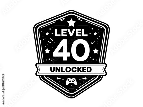 Ein Gaming-Abzeichen mit Controller und Sternen zum runden Geburtstag. Besonders geeignet für personalisierte Gamer-Geschenke.KI Generiert