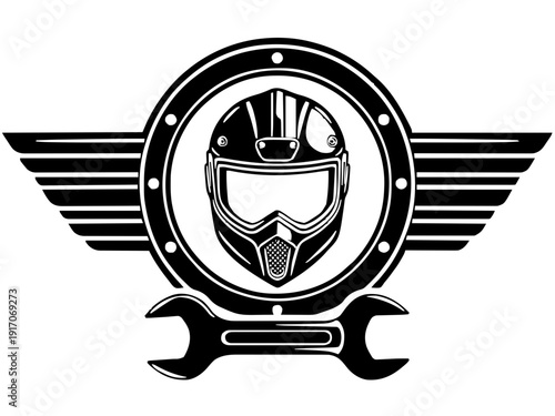 Ein Werkstatt-Abzeichen mit Helm und Werkzeug-Icon. Ideal für Hobby-Schrauber.KI Generiert