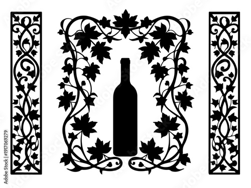Ein dekoratives Seitenteil mit Reben-Ornament. Wertet Weinhalter optisch auf.KI Generiert