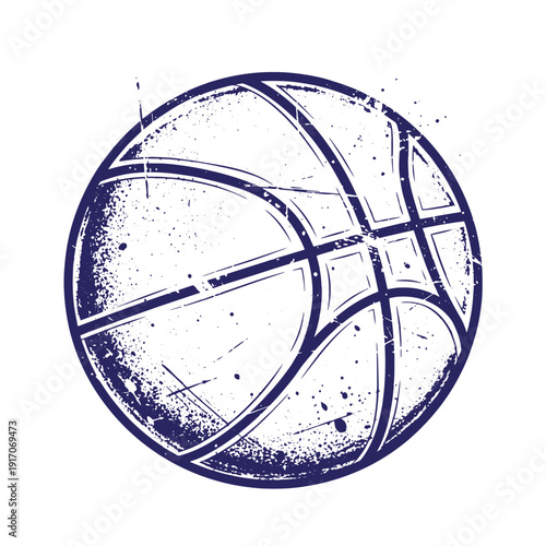 Grunge texture Grungy blue basketball with splatters and texture on white background Vintage Style
