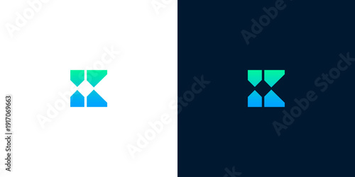 Sleek minimalist abstract geometric logo design featuring an interconnected letter K shape with a modern gradient color palette, ideal for technology and business branding