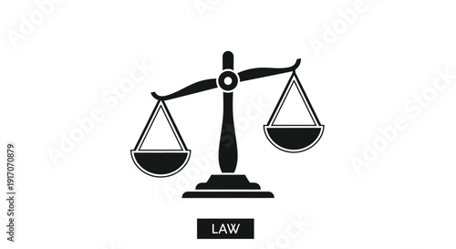 Simple black and white illustration of a scales of justice symbol