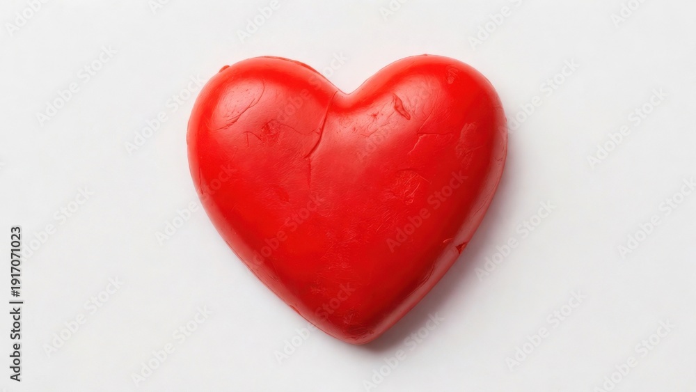 Obraz premium Red heart-shaped wax seal on white background symbolizing love and affection.