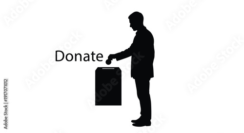Silhouette of a man donating to a receptacle with the word donate displayed