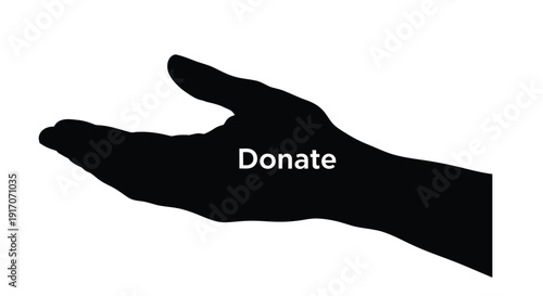 A black silhouette of an open hand with the word donate displayed