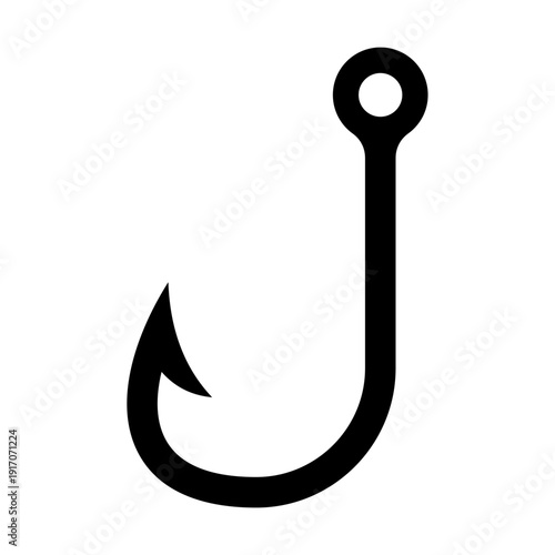 Fishing hook vector illustration minimalist icon flat design isolated on white background for outdoor hobby tackle shop business bait metaphor customer acquisition strategy catching success concept.