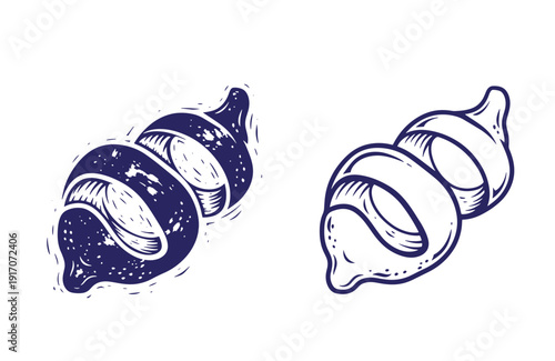 Grunge texture croissants illustrations in different shades on white background  pastry and baked goods Vintage Style