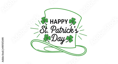 The outline drawing features a top hat with festive shamrocks.